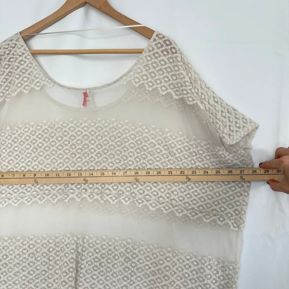 Free People Sheer Unconventional Lace Overlay Tunic Long Blouse Boho Dress Ivory